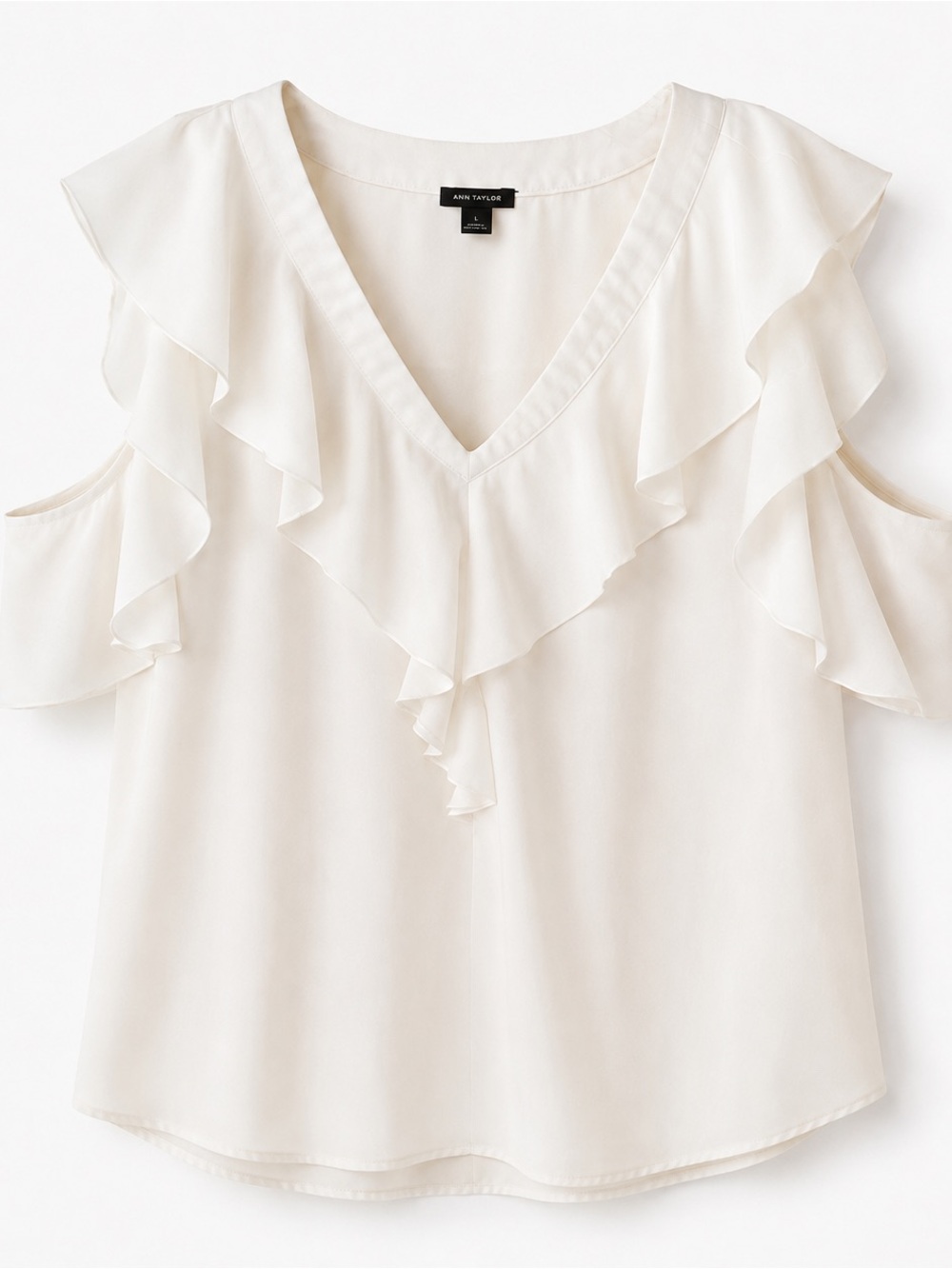 Ann Taylor Ivory Ruffle V-Neck Cold-Shoulder Camisole